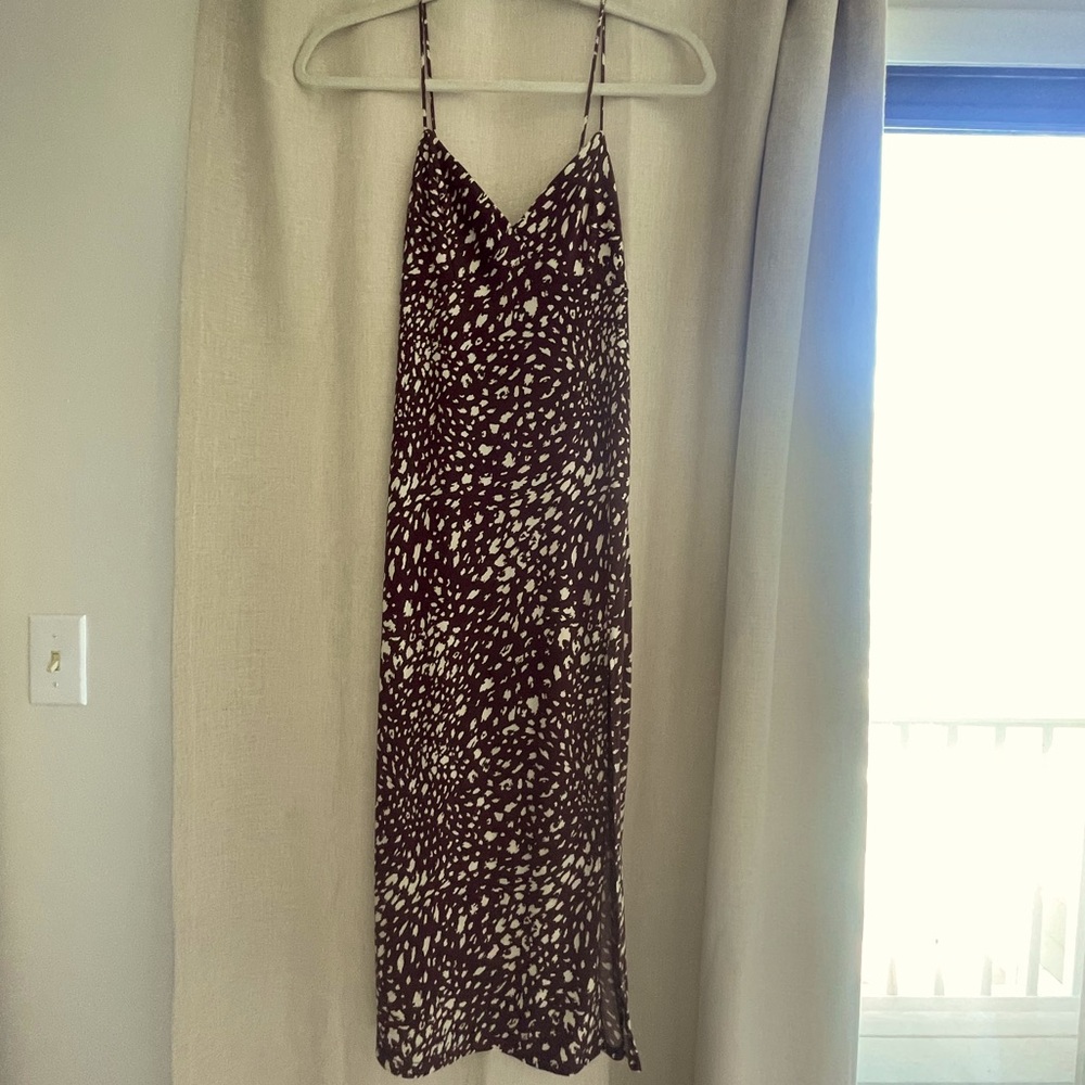Brown & White Print Midi Dress